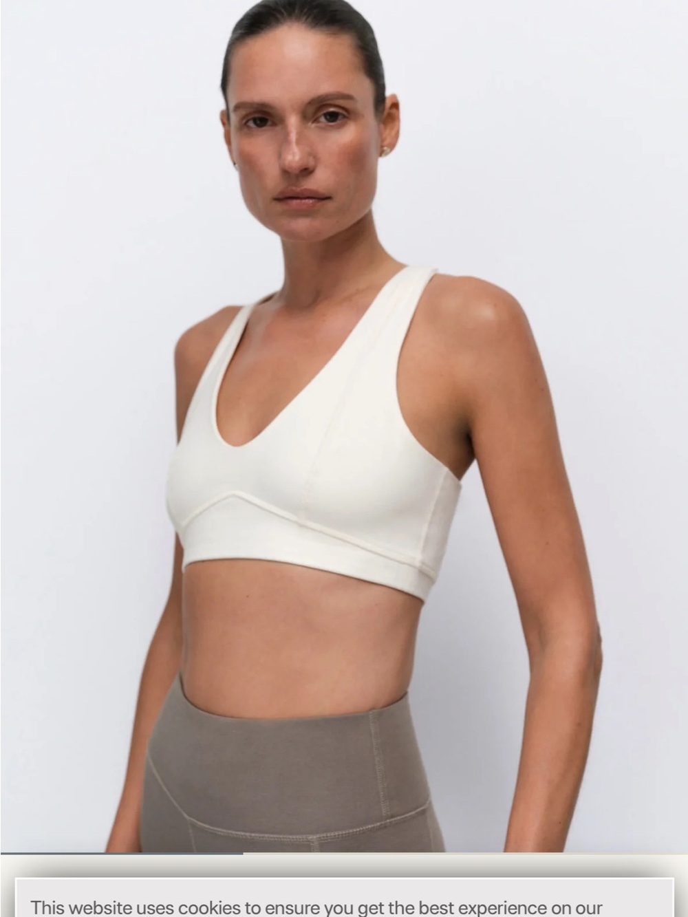 Mate the Label Organic Cotton Stretch V Neck Bra in Bone Size S